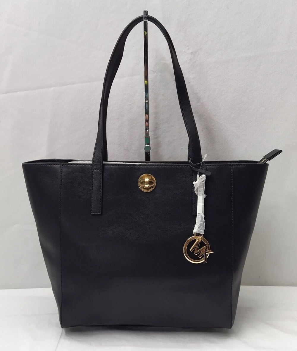 Michael Kors Rivington Black Leather Turnlock Double Handles Tote Bag - $278